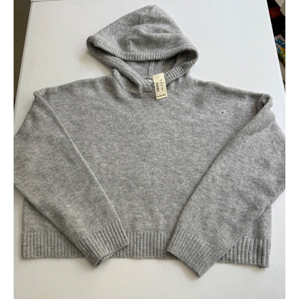 Aeropostale Womens Heather Gray Knit Hoodie Sweater Relaxed Crop  Size M NEW nwt